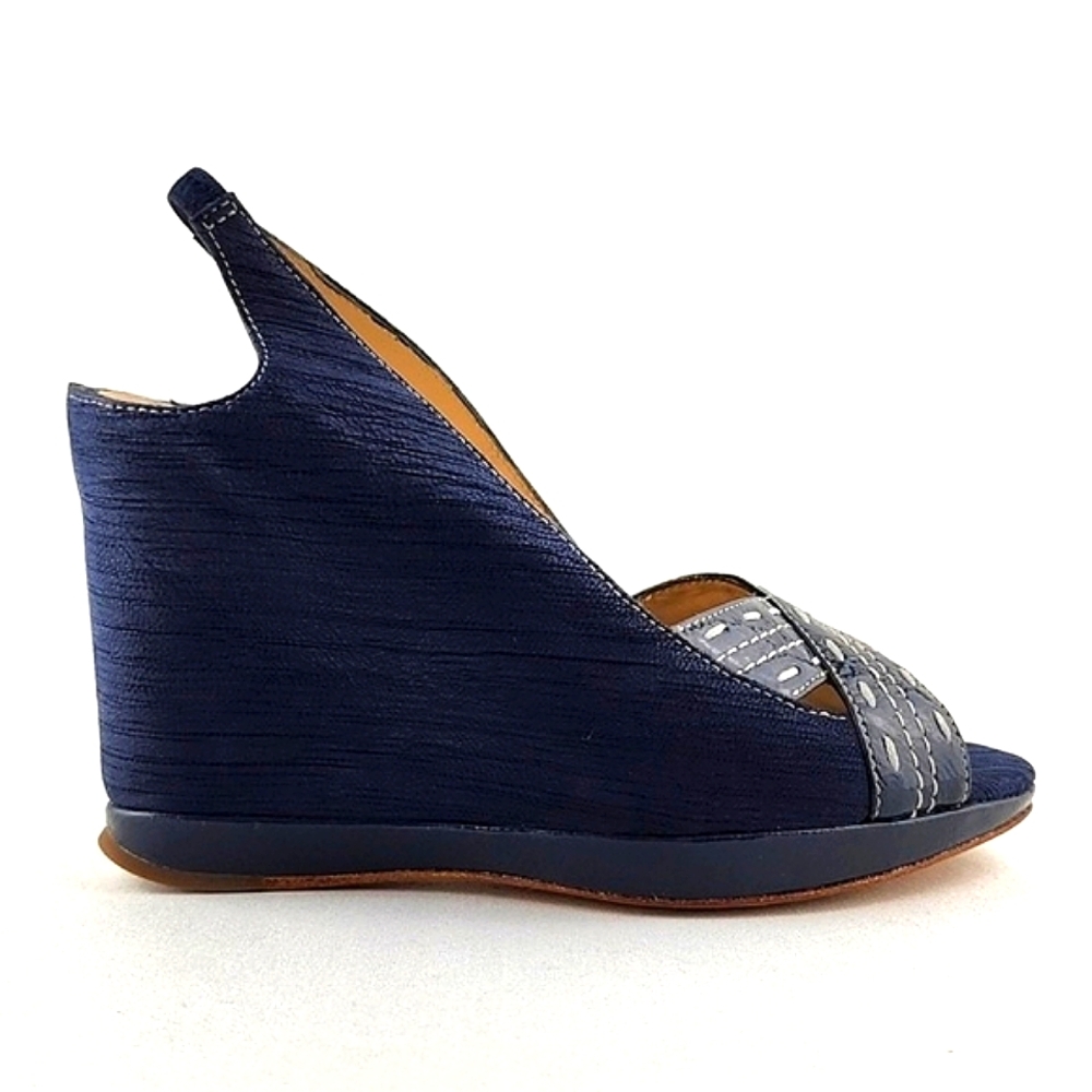 Modern Vintage Women's Diva Wedge Slingback Navy Blue Suede Sandal 6